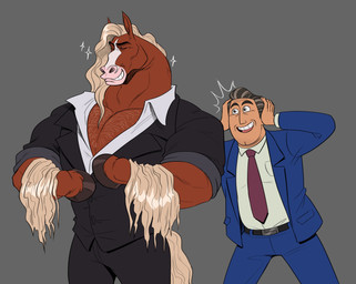accessory anthro body_hair chest_hair clothing duo hoof_hands male mature_anthro mature_human mature_male neck_tuft necktie suit tuft polartoons disney hoppers_(disney) pixar zootopia brian_winddancer jerry_generazzo equid equine horse human mammal crossover hi_res