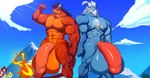 abs anthro anthrofied balls barazoku biceps big_balls big_muscles big_penis biped blue_body body_hair chest_hair cloud duo flaccid flexing flexing_bicep foreskin frown genitals glans horn huge_balls huge_penis humanoid_genitalia humanoid_penis hyper hyper_balls hyper_genitalia hyper_penis male mountain muscular muscular_anthro muscular_male nude orange_body pecs penis quads sky smile smirk tail 55mango final_fantasy final_fantasy_vii final_fantasy_x square_enix kimahri red_xiii canid felid mammal ronso 2020 digital_media_(artwork)