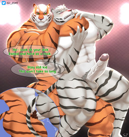 abs anal anal_penetration anthro anthro_on_anthro anthro_penetrated anthro_penetrating anthro_penetrating_anthro arena balls biceps big_muscles blush bottomwear chain-link_fence chokehold claws clothed clothing duo erection fence fighting_ring finger_claws forearm_muscles fur genitals glans green_eyes green_text hair headlock humanoid_genitalia humanoid_penis linked_speech_bubble male male/male male_penetrated male_penetrating male_penetrating_male markings muscular muscular_male navel nipples nude obliques orange_body orange_fur pants pecs penetration penile penile_penetration penis penis_between_thighs penis_in_ass purple_eyes quads sex shorts speech_bubble striped_body striped_fur striped_markings striped_tail stripes tail tail_markings text topless vein veiny_penis white_body white_fur white_hair sir_z045 felid mammal pantherine tiger 2023 absurd_res english_text hi_res