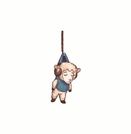 anthro blue_clothing blue_shirt blue_topwear bubble clothing ears_up eyebrows eyes_closed fur hanging_from_rope hook hooves horn male shirt sleeping solo topwear white_body white_fur white_wool wool_(fur) reynard_goodfellow reynard_the_baa bovid caprine mammal sheep animated