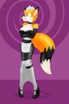 anthro black_body black_fur blue_eyes breasts clothed clothing dipstick_ears ear_markings female fur fused fused_arms fused_legs melting multicolored_ears multicolored_tail orange_body orange_fur simple_background solo tail white_body white_fur jasentamiia ranfox canid canine fox mammal 2015 2:3 hi_res