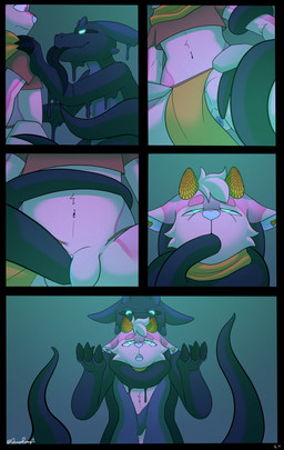 absorption_vore ambiguous_gender anthro bottomwear clothing coiling duo ear_penetration forced glowing glowing_eyes intersex loincloth long_tongue mind_break mind_control narrowed_eyes oral oral_penetration penetration scarf sex spread_legs spreading tentacle_in_ear tentacle_in_mouth tentacle_in_vagina tentacle_penetration tentacle_sex tentacles tongue vaginal vaginal_penetration vore queenrupti cotton_le_sergal_(character) deer goo_creature mammal absurd_res comic hi_res