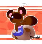 :< anthro baby clothing diaper feces male messy_diaper narrowed_eyes pooping scatplay soiling solo squint stumble young sir-dancalot animal_crossing nintendo tom_nook_(animal_crossing) mammal procyonid raccoon hi_res