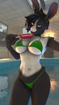 anthro big_breasts bikini breasts choker clothing ear_piercing facial_piercing female food green_eyes jewelry licking looking_at_viewer necklace nose_piercing nose_ring piercing pool popsicle ring_piercing septum_piercing septum_ring smile smiling_at_viewer solo swimwear tongue tongue_out tongue_piercing two-piece_swimsuit evega3d elizabeth_(evega3d) rabbit_(petruz) lagomorph leporid mammal rabbit 3d_(artwork) 4k 9:16 absurd_res digital_media_(artwork) hi_res source_filmmaker_(artwork)