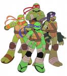 anthro bald bandage barefoot belt clothing crossed_arms feet footwear gloves green_body green_skin grin group handwear male mask ninja open_mouth pose scales scarf smile standing team_pose teeth tongue warrior sssonic2 teenage_mutant_ninja_turtles donatello_(tmnt) leonardo_(tmnt) michelangelo_(tmnt) raphael_(tmnt) reptile scalie turtle 2014 digital_media_(artwork) hi_res brother_(lore) brothers_(lore) sibling_(lore)