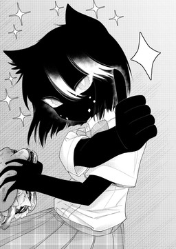 anthro black_body female food holding_food holding_object solo hiroki_katsumata kuroi-san_(hiroki_katsumata) felid feline mammal hi_res