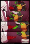anthro anthro_on_anthro bioluminescence boss canid canine canis clothed clothing comic digital_media_(artwork) domestic_dog duo english_text erection fellatio fur genitals glowing glowing_eyes glowing_tongue green_eyes licking male male/male male_penetrated male_penetrating male_penetrating_male mammal office oral oral_penetration penetration penile penis penis_lick sex text tongue tongue_out unprofessional_behavior zambuka zombie_(character)