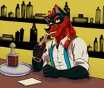 alcohol bartender beverage black_body black_fur fur liquor male red_body red_fur toony jackaloo nicohhusky wolf. 2024 absurd_res digital_media_(artwork) hi_res