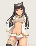 amber_eyes black_hair breasts circlet cleavage_cutout clothed clothing cutout female hair jacket jewelry legwear midriff navel necklace simple_background solo thigh_highs topwear white_background sand-rain egyptian_mythology middle_eastern_mythology mythology bast animal_humanoid cat_humanoid deity felid felid_humanoid feline feline_humanoid humanoid mammal mammal_humanoid 2020