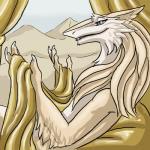 ambiguous_gender anthro bed desert desolate dunes furniture nude sky solo anonyartist shalane mammal sergal 1:1 yellow_theme