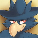 ambiguous_gender anthro anthrofied beak looking_at_viewer pokemorph red_eyes simple_background solo rodricoro nintendo pokemon avian bird generation_2_pokemon murkrow pokemon_(species) 1:1 headshot_portrait icon portrait