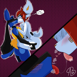 anthro big_breasts big_butt blush bodily_fluids breast_squish breasts breath butt carrying_another carrying_partner carrying_position duo eyes_closed female female/female glowing hand_on_butt kissing panting saliva saliva_string squish straddling thought_bubble tongue tongue_out aurabutt nintendo pokemon lumoura_(aurabutt) socks_(kilinah) cinderace generation_4_pokemon generation_8_pokemon lucario pokemon_(species) 1:1 absurd_res hi_res