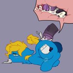 1:1 alleymutt animal_genitalia animal_penis arm_under_legs balls big_balls blonde_mane blue_body blue_fur blush blush_lines bodily_fluids chest_tuft cum cum_from_mouth cum_in_ass cum_in_mouth cum_inside cum_through cutie_mark doggystyle duo earth_pony equid equine equine_genitalia equine_penis excessive_cum excessive_genital_fluids feral from_behind_position fur genital_fluids genitals green_eyes hasbro hooves horse huckleberry_meringue internal internal_anal male male/male mammal mane my_little_pony one_eye_visible penis pony rough_sex sex short_tail solo_focus tail tuft watermark yellow_tail