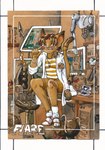 anthro bottomwear clothed clothing clutter coat computer electronics eyewear female footwear geek glasses lab_coat laboratory legwear machine shorts socks solo tail tomboy topwear workstation amiral_aesir pris domestic_cat felid feline felis mammal robot hi_res