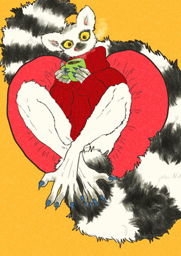5_toes anthro beverage biped blue_claws bottomless candy chocolate claws clothed clothing container cup dessert feet female finger_claws fluffy fluffy_tail food fur holding_container holding_cup holding_object hot_chocolate long_tail looking_at_viewer markings mug nails open_mouth pillow prehensile_feet red_clothing ring_(marking) ringed_tail simple_background smile solo steam striped_markings striped_tail stripes sweater tail tail_markings toe_claws toes topwear white_body white_fur yellow_eyes kyokyota lemur mammal primate ring-tailed_lemur strepsirrhine 2020 absurd_res digital_drawing_(artwork) digital_media_(artwork) hi_res