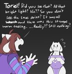 alternate_species anthro bovid breasts brown_hair caprine clothed clothing digital_media_(artwork) duo english_text female frisk_(undertale) fur goat hair long_ears mammal open_mouth robertge text toriel undertale undertale_(series) white_body white_fur