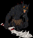 3_toes 4_fingers anthro black_body black_fur chain feet fingers fur male scar solo toes yellow_eyes ziegelzeig halloweek samael_(mick-fries) canid canine canis demon mammal wolf 2022 alpha_channel digital_media_(artwork) full-length_portrait hi_res portrait