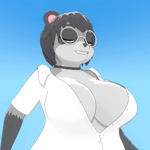 1:1 3d_(artwork) ahegao animated anthro big_breasts breast_jiggle breasts choker cleavage clothed clothing digital_media_(artwork) eyewear female glasses jewelry jiggling looking_pleasured mammal mature_anthro mature_female maya_(omegaozone) necklace no_sound omegaozone procyonid raccoon short_playtime solo webm