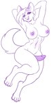 anthro areola breasts erection genitals gynomorph intersex nipples nude pawpads penis presenting purple_areola purple_insides purple_nipples purple_pawpads purple_penis purple_tongue solo tongue unusual_insides skidd lyca_blackwood african_painted_dog african_wild_dog canid canine mammal absurd_res hi_res monochrome purple_and_white sketch