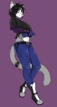 alternative_fashion black_eyes black_hair ear_piercing emo female fur grey_body grey_fur hair industrial_piercing midriff piercing solo spike_the_furry evelyne_(spikethefurry) domestic_cat felid feline felis mammal hi_res