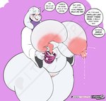 anthro big_breasts big_butt bodily_fluids bovid breasts butt caprine english_text female genitals goat greeting huge_breasts huge_butt hyper hyper_breasts hyper_butt hyper_genitalia lactating mammal monster pussy solo text thewilldpink toriel undertale_(series)
