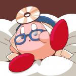 ambiguous_gender bed blue_eyes blush bodily_fluids clothing doctor eyewear furniture glasses head_mirror medical_instrument not_furry open_mouth scientific_instrument simple_background solo spreading sweat crepix kirby_(series) nintendo doctor_kirby kirby waddling_head 1:1 2016 low_res