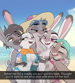 anthro backwards_hat bikini blue_eyes bottomwear breasts clothed clothing day female fur grey_body grey_fur group hat headgear headwear long_ears looking_at_viewer navel navel_piercing nipple_outline outside piercing raised_clothing raised_topwear scar seaside shorts small_breasts standing swimwear topwear two-piece_swimsuit water amadose disney zootopia catherine_hopps_(siroc) fan_character judy_hopps riley_hopps sydney_underfoot yasmine_(s1m) european_rabbit lagomorph leporid mammal oryctolagus rabbit absurd_res censored hi_res mosaic_censorship incest_(lore) sibling_(lore) sister_(lore) sisters_(lore)