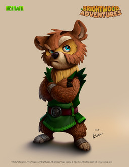 adolescent anthro arm_wraps belt blue_eyes cheek_tuft claws clothing crossed_arms eyebrows_(marking) facial_tuft feet fluffy foot_wraps green_clothing male neck_tuft notched_ear semi-anthro serious_face shirt simple_background solo tan_body text topwear tuft tunic wraps young reevolver brightwood_adventures garden_city_games wally_bearclaw bear brown_bear grizzly_bear mammal ursine 2011 english_text official_art url