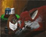 alcohol beverage cigar female feral smoking solo corsack pinita canid canine fox mammal red_fox true_fox traditional_media_(artwork)