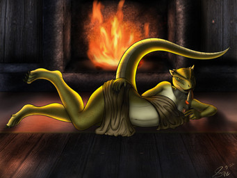 4_toes 5_fingers 6_horns anthro backlighting big_tail black_claws bodily_fluids breasts claws countershade_neck countershade_scales countershade_tail countershade_torso countershading dagger detailed_background detailed_scales dewclaw digitigrade evil_grin feet female finger_claws fingers fire fireplace floor green_body green_scales holding_dagger holding_knife holding_melee_weapon holding_object holding_weapon horn humanoid_hands inside knife licking licking_knife light light_body long_tail long_tongue looking_at_viewer lying melee_weapon multi_horn navel non-mammal_breasts non-mammal_navel nude on_ground on_side open_mouth open_smile pink_tongue pose pupils raised_tail saliva scales shadow sharp_teeth slit_pupils smile smiling_at_viewer snout solo suggestive tail tan_horn teeth thick_tail thick_thighs toe_claws toes tongue tongue_out towel towel_only ventral_scales wall_(structure) weapon wide_hips wood wood_floor wood_wall yellow_eyes spe bethesda_game_studios microsoft skyrim the_elder_scrolls deeja argonian scalie 2022 4:3 absurd_res dated detailed digital_media_(artwork) hi_res krita_(artwork) lighting pinup shaded signature soft_shading