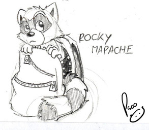 ambiguous_anthro ambiguous_gender anthro backpack cheek_tuft facial_tuft glistening glistening_eyes logo markings mouth_closed simple_background solo striped_markings striped_tail stripes tail tail_markings tuft young young_ambiguous young_anthro pandapaco mammal procyonid raccoon 2015 artist_logo monochrome signature sketch
