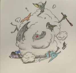 anthro arm_tattoo baseball_bat bat_(object) boots brawl cartoon_physics cartoon_violence clothing dust_cloud fight fight_cloud footwear group heart_tattoo holding_bat holding_object holding_weapon knocked_out_tooth male male/male paper_drawing shoes slapstick slapstick_humor tattoo teeth toony weapon unknown_artist gremlins warner_brothers stripe_(gremlins) gargoyle goblin gremlin_(gremlins) hi_res traditional_media_(artwork)