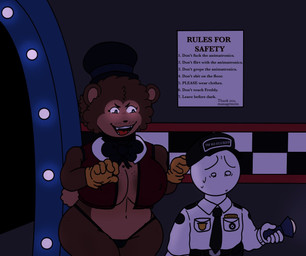 anthro areola big_breasts big_butt breasts brown_areola brown_body brown_fur butt clothing duo female fur machine male male/female male_human navel nipple_outline panties thick_thighs underwear wide_hips bawnzybun five_nights_at_freddy's scottgames freddy_(fnaf) animatronic bear human mammal robot hi_res