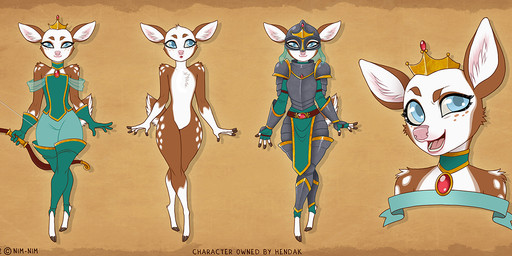 anthro armor biped blue_eyes bow_(weapon) brown_background brown_body brown_fur clothed clothed_anthro clothed_female clothing collar countershade_face countershade_torso countershading crown featureless_chest featureless_crotch female female_anthro fingers flat_chested freckled_face freckles front_view fur gloves_(marking) headgear hooved_fingers hooves jewelry leg_markings looking_at_viewer markings necklace nude nude_anthro nude_female off/on pendant pink_nose pose ranged_weapon scut_tail short_tail simple_background socks_(marking) solo standing tail tasteful_nudity text unguligrade weapon nim-nim aedalind_(hendak) deer mammal 2015 artist_name dated digital_drawing_(artwork) digital_media_(artwork) english_text full-length_portrait model_sheet multiple_images multiple_versions portrait shaded simple_shading