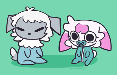 anthro black_eyes black_nose blue_onesie clothed clothed_anthro clothed_female clothing dipstick_tail duo eyelashes eyes_closed featureless_arms featureless_legs female female_anthro floppy_ears fur grey_body grey_fur grey_tail hair larger_anthro larger_female long_ears lop_ears markings medium_hair mouthless multicolored_hair neonate no_eyebrows object_in_mouth onesie pacifier pacifier_in_mouth pink_body pink_fur pink_hair pink_tail scut_tail short_tail simple_background size_difference smaller_anthro smaller_female tail tail_markings teal_clothing teal_onesie text two_tone_hair two_tone_tail white_hair white_tail_tip young young_anthro young_female dreamknightjang elizabeth_(dreamknightjang) zoe_harmony canid canine canis domestic_dog lagomorph leporid mammal rabbit 2025 artist_name digital_drawing_(artwork) digital_media_(artwork) english_description flat_colors hi_res