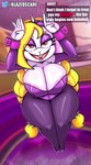 absurd_res accessory anthro big_breasts big_butt blazedscarf blonde_hair braided_hair breasts broodal butt clothing dialogue english_text female fishnet_clothing fishnet_legwear footwear hair hair_accessory hariet_(mario) hi_res lagomorph legwear long_hair looking_at_viewer mammal mario_bros nintendo pigtails red_eyes shoes solo super_mario_odyssey talking_to_viewer text thick_thighs tight_clothing voluptuous_female wide_hips