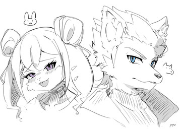alternate_species anthro blue_eyes clothing duo female fur furrification hair jacket kemono male purple_eyes sweater topwear mkz_kabeuchi bandai_namco digimon digimon_beatbreak honoka_sakai kaito_kutsuna canid canine canis fox mammal wolf headshot_portrait hi_res portrait sketch spot_color