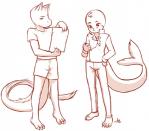 2017 anthro aogami barefoot bottomwear claws clothed clothing compass denim denim_bottomwear denim_clothing dragon duo feet fur furred_dragon jacket jeans long_tail male mammal map marine monochrome mythological_creature mythological_scalie mythology pants pinniped scalie seal shirt shorts simple_background tail toe_claws topwear white_background xine young young_anthro
