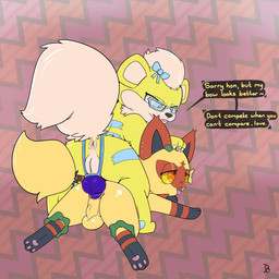 accessory alternate_color anal anal_penetration animal_dildo animal_sex_toy anus backsack balls black_body black_fur blue_body blue_eyes blue_fur bow_ribbon canine_dildo dialogue dildo doggystyle dominant dominant_female dominant_feral duo ear_piercing eyewear eyewear_only female female_penetrating female_penetrating_male feral feral_on_feral feral_penetrated feral_penetrating feral_penetrating_feral from_behind_position fur fusion genitals glasses glasses_only hair_accessory hair_bow hair_ribbon lying male male/female male_penetrated multicolored_body multicolored_fur nude object_in_ass open_mouth orange_eyes pattern_background pegging penetration piercing pokemon_fusion quadruped raised_tail rear_view ribbons sex sex_toy sex_toy_in_ass sex_toy_insertion simple_background speech_bubble sploot strapon strapon_in_ass strapon_sex tail text tongue toying_partner two_tone_body two_tone_fur vulva wearing_glasses yellow_body yellow_fur yellow_sclera aztepyeen nintendo pokemon ainsley_(aztepyeen) fan_character riley_(justbearwithme) generation_1_pokemon generation_7_pokemon generation_9_pokemon growlithe hybrid litten pokemon_(species) shiny_pokemon sprigatito 1:1 2022 absurd_res english_text hi_res