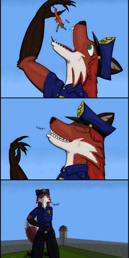 anthro female macro male micro open_mouth vore narrsvans canid canine fox hyena mammal comic hi_res