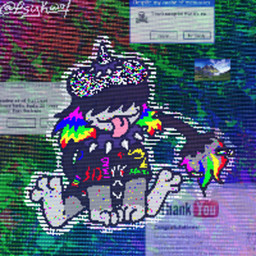 3_fingers 3_toes anthro bangs black_clothing black_shirt black_topwear closed_smile clothing collar feet female fingers glitch hair hat headgear headwear mouth_closed multicolored_hair paintbrush_tail pokemorph pop-up pop-up_ads rainbow_hair shirt sitting smile solo sparklefur spiked_collar spikes toes tongue tongue_out topwear webcore psykwol nintendo pokemon fan_character vivi_(psykwol) generation_2_pokemon pokemon_(species) smeargle 1:1