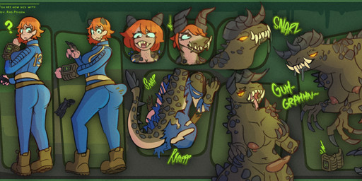 anthro blue_clothing boots breasts butt clothing female footwear ftg_transformation fti_transformation gender_transformation genitals glowing glowing_eyes green_body growth gynomorph hand_on_breast horn horn_growth human_to_anthro intersex navel nipples nude open_mouth penis question_mark sharp_teeth shoes simple_background solo species_transformation standing surprised tail tail_growth teeth text torn_clothing transformation sapphicslob fallout microsoft deathclaw human mammal scalie 2025 digital_media_(artwork) english_text hi_res sequence