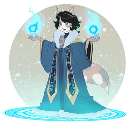 anthro biped black_hair blue_eyes blue_fire brown_body brown_fur clothed clothing colored_fire countershade_face countershading fire fluffy fluffy_tail fur hair magic magic_user male open_mouth pink_nose robe short_hair solo standing tail teeth tongue white_body white_countershading white_fur galo domestic_cat felid feline felis mammal ragdoll_cat 2025 absurd_res hi_res