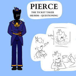 black_body black_fur black_skin blue_uniform cravat fur heart_symbol male solo text ticket white_eyes butlercatnsfw pierce_(butlercatnsfw) animal_humanoid felid felid_humanoid feline humanoid mammal mammal_humanoid 1:1 model_sheet sketch