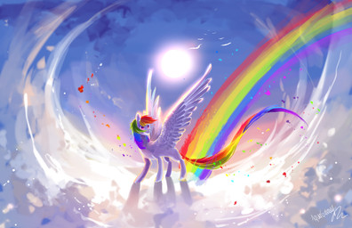 blue_body blue_feathers day feathered_wings feathers female feral hair hooves multicolored_hair outside rainbow_hair smile solo standing sun wings aquagalaxy friendship_is_magic hasbro my_little_pony mythology rainbow_dash_(mlp) equid equine mammal mythological_creature mythological_equine pegasus hi_res