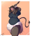 anthro blush bodily_fluids breasts bulge diaper diaper_bulge facial_piercing feces genital_fluids gynomorph intersex nose_piercing nose_ring piercing pooping ring_piercing slightly_chubby slightly_chubby_gynomorph slightly_chubby_intersex soiled_diaper soiling soiling_diaper solo stretching surprised_expression unclean_diaper urine used_diaper wet_diaper steelshark bovid bovine cattle mammal absurd_res hi_res