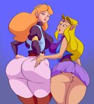 back_boob big_breasts big_butt blonde_hair blue_background blue_eyes breasts butt butt_grab circlet clothed clothing crown curvy_figure duo ear_piercing female female/female fully_clothed hair hand_on_butt hands_on_hips headgear huge_butt humanoid_on_humanoid humanoid_pointy_ears lips long_hair looking_back not_furry orange_hair panties piercing pink_clothing pink_panties pink_underwear pointy_ears rear_view red_lips side_boob simple_background square_crossover thick_thighs underwear voluptuous wide_hips slb cd-i dic_entertainment link:_the_faces_of_evil nintendo philips_(company) the_legend_of_zelda tloz_cd-i_games_(series) zelda:_the_wand_of_gamelon princess_zelda humanoid hylian 2020