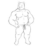 1:1 5_fingers anthro balls bear biped chastity_cage chastity_cage_only chastity_device chastity_device_only eyebrows fingers genitals hi_res male mammal monochrome muscular muscular_anthro muscular_male nude pecs solo witherrose1