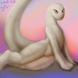 abstract_background albino anthro arm_tattoo belly_tattoo big_tail blush body_blush digitigrade eyelashes female female_anthro flat_chested front_view genitals innie_vulva leg_tattoo long_neck long_tail looking_at_viewer lying monotone_body neck_tattoo nude nude_anthro nude_female on_side orange_tattoo pink_outer_labia pink_vulva pose pupils raised_tail red_eyes slit_pupils snout solo tail tail_tattoo tapering_tail tattoo thick_tail thick_thighs thigh_tattoo tribal tribal_tattoo vulva vulva_blush white_body wide_hips spe overlord_(series) crusch_lulu lizard lizardman lizardman_(overlord) reptile scalie 1:1 2025 dated digital_media_(artwork) digital_painting_(artwork) hi_res painting_(artwork) pinup procreate_(artwork) shaded signature soft_shading