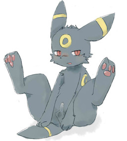 anthro anthrofied balls blush erection genitals looking_at_viewer male nude open_mouth penis pokemorph red_eyes simple_background small_penis solo spread_legs spreading white_background nanashi_(pixiv) nintendo pokemon eeveelution generation_2_pokemon pokemon_(species) umbreon 2015